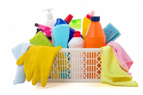 Cleaner checking safety risks before starting work