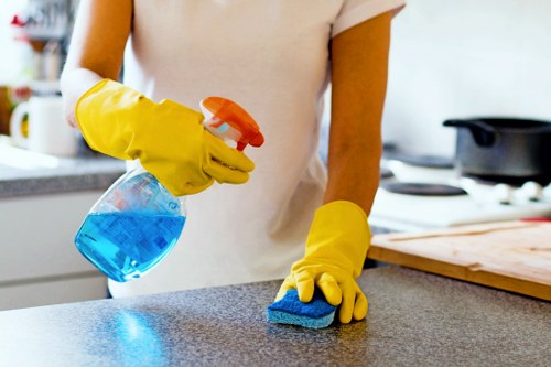 Professional commercial cleaner preparing a SW16 office space